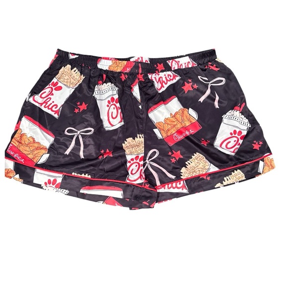 Chick-fil-A Pajama Set SheShow Satin Button Down 2 Piece Rare Print Lounge Set 🍟 - Picture 3 of 3